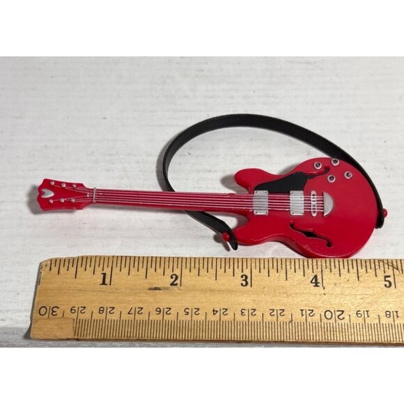 Red Electric Guitar w/ Strap for Barbie My Scene Doll Pretend Popstar Accessory - Picture 3 of 4